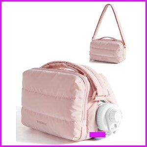 Puffy Quilted Crossbody Bag Water Bottle Holder Hobo Purse Travel Chic
